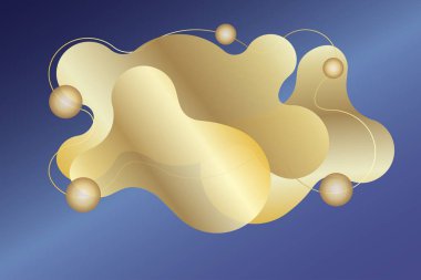 Düz geometrik sıvı şekil afiş: degrade altın renkli kopya alanı şablonuyla soyut modern grafik öğeler. Sunu veya logosu tasarım şablonu. Vektör eps10 çizim.