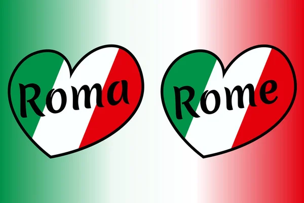 Conjunto de banderas de Italia en forma de corazón con inscripción del nombre de la ciudad en — Archivo Imágenes Vectoriales