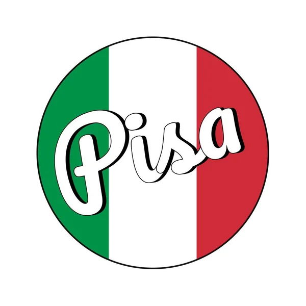 Runde Taste Symbol der italienischen Nationalflagge mit roten, weißen und grünen Farben und der Inschrift des Stadtnamens: Pisa in modernem Stil. Vektor eps10 Abbildung. — Stockvektor