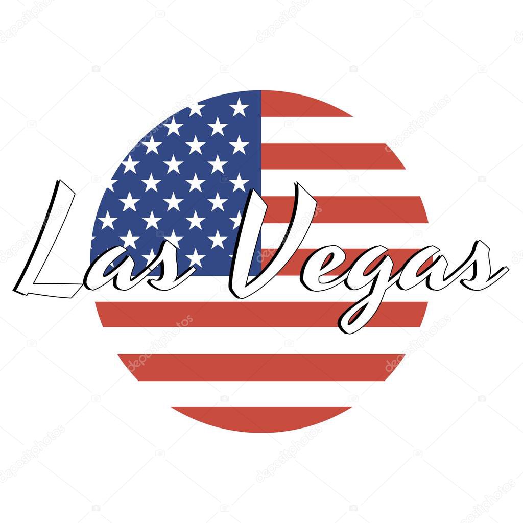 Circle button Icon of national flag of The United States of America with red and blue colors and inscription of city name: Las Vegas in modern style. Vector EPS10 illustration