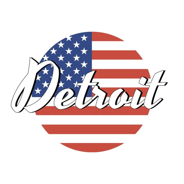 圆形按钮美国国旗图标，红色和蓝色，城市名称的铭文：底特律在现代风格。矢量 Eps10 插图. — 图库矢量图片