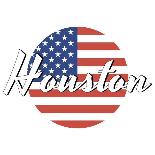 圆形按钮美国国旗图标，红色和蓝色，城市名称的铭文：休斯顿的现代风格。矢量 Eps10 插图. — 图库矢量图片
