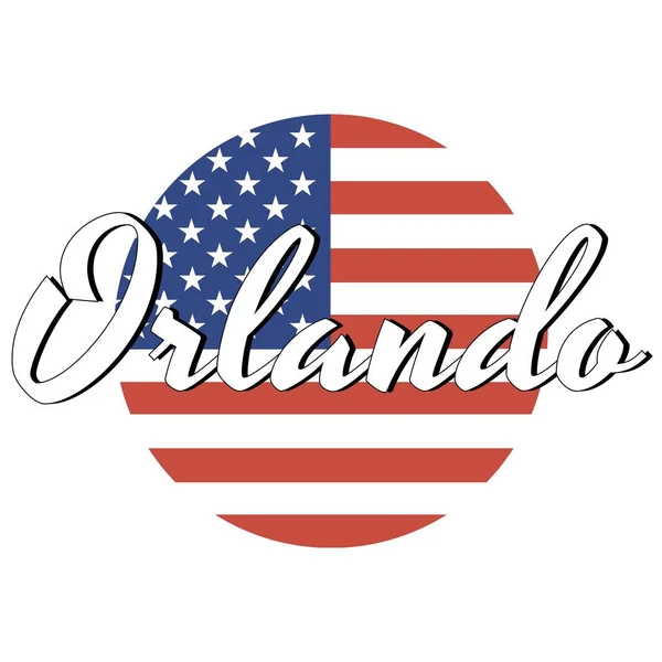 圆形按钮美国国旗图标，红色和蓝色，城市名称的铭文：奥兰多在现代风格。矢量 Eps10 插图. — 图库矢量图片