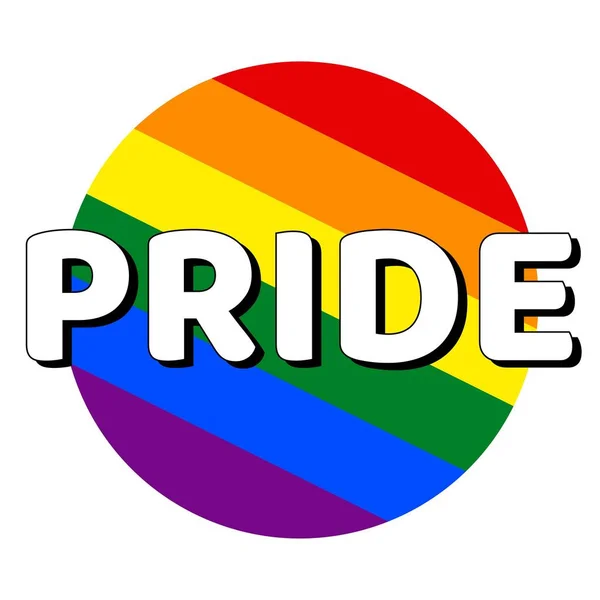 Круглая кнопка Икона радужной гордости флага с надписью со словом гордость в современном стиле. Элемент концепции равенства и толерантности. Векторная иллюстрация EPS10 — стоковый вектор