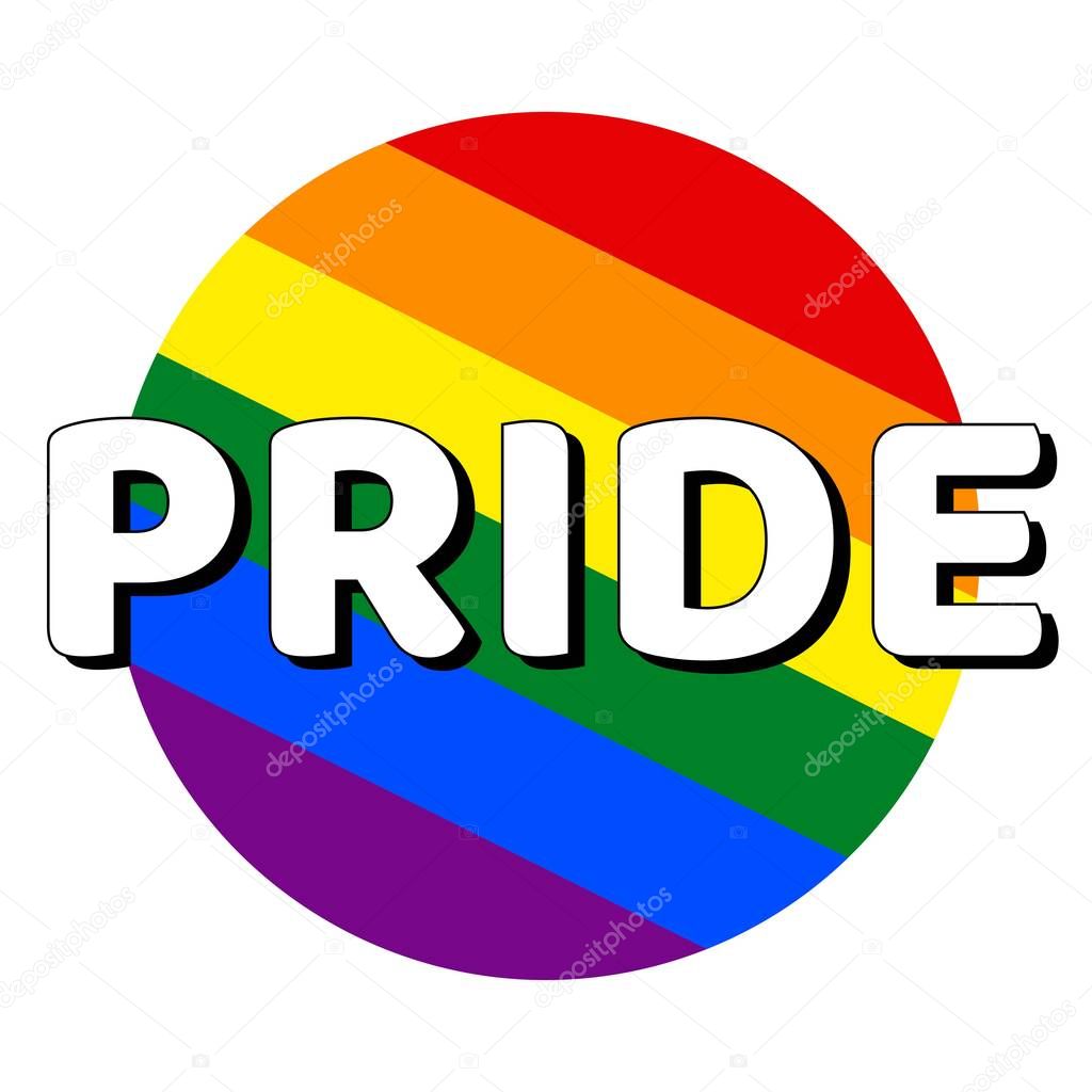 Circle button Icon of rainbow lgbt pride flag with inscription with word pride in modern style. Equality and tolerance concept element. Vector EPS10 illustration