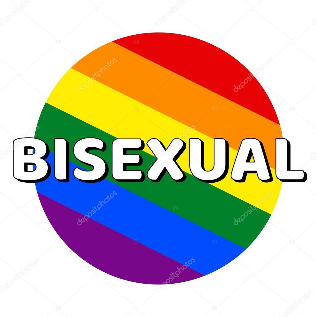 Circle button Icon of rainbow lgbt pride flag with inscription with word bisexual in modern style. Equality and tolerance concept element. Vector EPS10 illustration