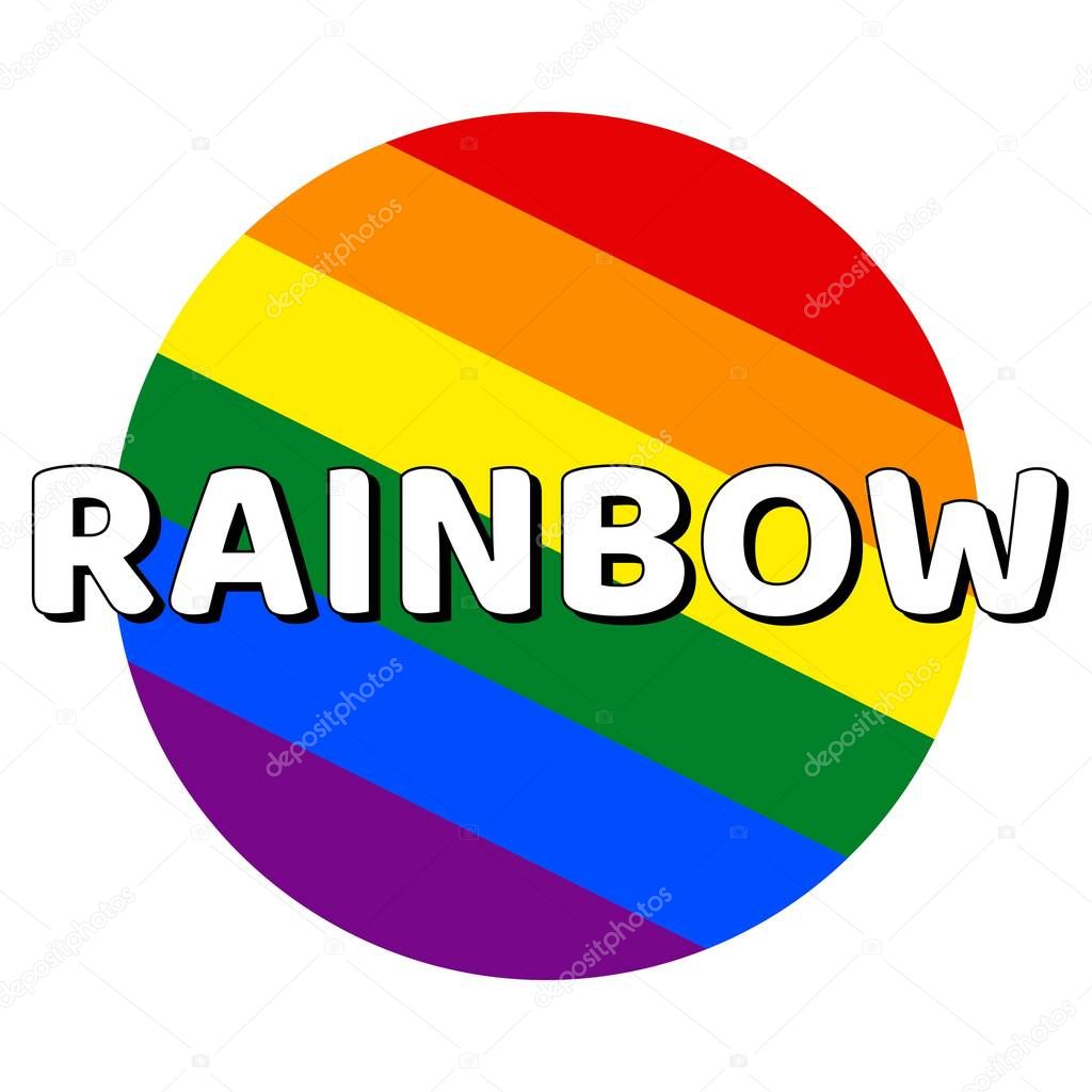 Circle button Icon of rainbow lgbt pride flag with inscription with word rainbow in modern style. Equality and tolerance concept element. Vector EPS10 illustration