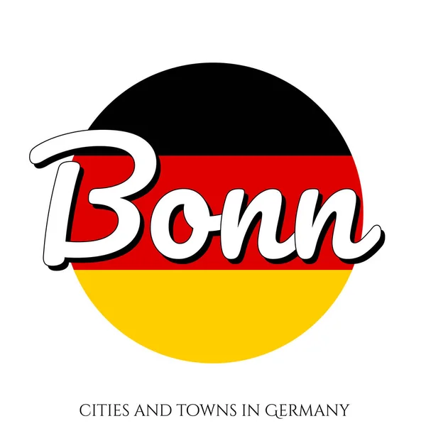 黒、赤、黄色の色と都市名の碑文とドイツの国旗を持つサークルボタンアイコン:モダンなスタイルでボン。ベクトルEps10イラスト. — ストックベクタ