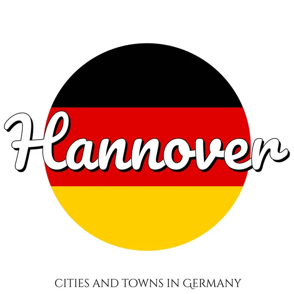 黒、赤、黄色の色と都市名の碑文とドイツの国旗を持つサークルボタンアイコン:モダンなスタイルでハノーバー。ベクトルEps10イラスト. — ストックベクタ