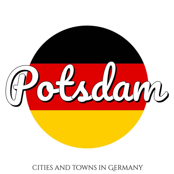 黒、赤、黄色の色と都市名の碑文とドイツの国旗を持つサークルボタンアイコン:モダンなスタイルでポツダム。ベクトルEps10イラスト. — ストックベクタ