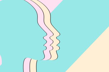 Womens haklar kavramı arka plan. Pastel renklerle kadın kafaları üç siluetleri. Eşitlik ve feminizm.