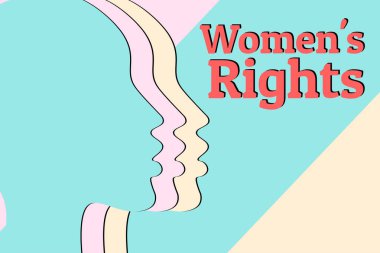 Womens haklar kavramı arka plan. Pastel renklerle kadın kafaları üç siluetleri. Eşitlik ve feminizm.