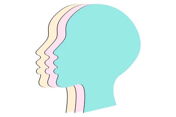 Womens rights concept background. Three silhouettes of female heads with pastel colors. Equality and feminism. — Stock Vector