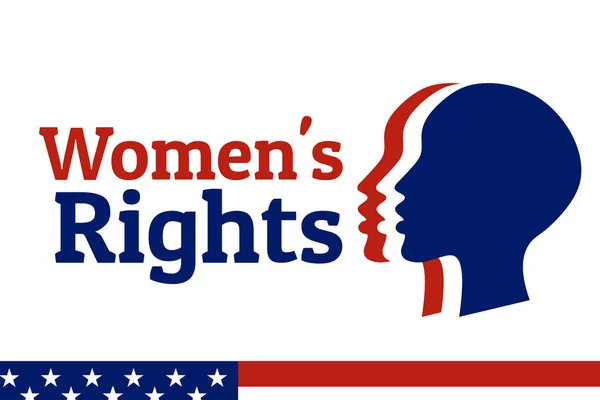 Womens rights concept background and logo. Three silhouettes of female heads with national colors of United States of America flag. Equality and feminism. — Stock Vector