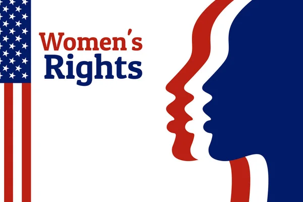女性の権利コンセプトの背景とロゴ。●アメリカ国旗の国民的色を持つ女性ヘッドの3つのシルエット。平等とフェミニズム. — ストックベクタ
