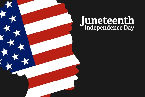 Junetonde frihet, Emancipation, självständighetsdagen. Juni 19. Afro-amerikansk flicka silhuett med nationella flagga av Amerikas förenta stater. För affisch, banner, kort och bakgrund. Vektor Eps10 — Stock vektor