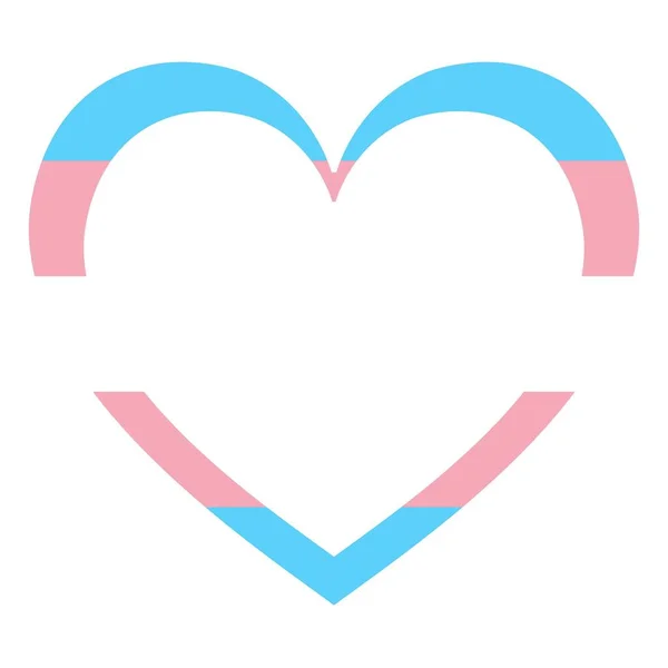 Icono en forma de corazón de la bandera oficial de la comunidad transgénero con rayas azules, blancas y rosas. Plantilla para banner, tarjeta, cartel . — Vector de stock