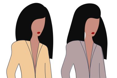 Esmer bir kadının moda tarzında çizimi. Vektör EPS10 illüstrasyonu.