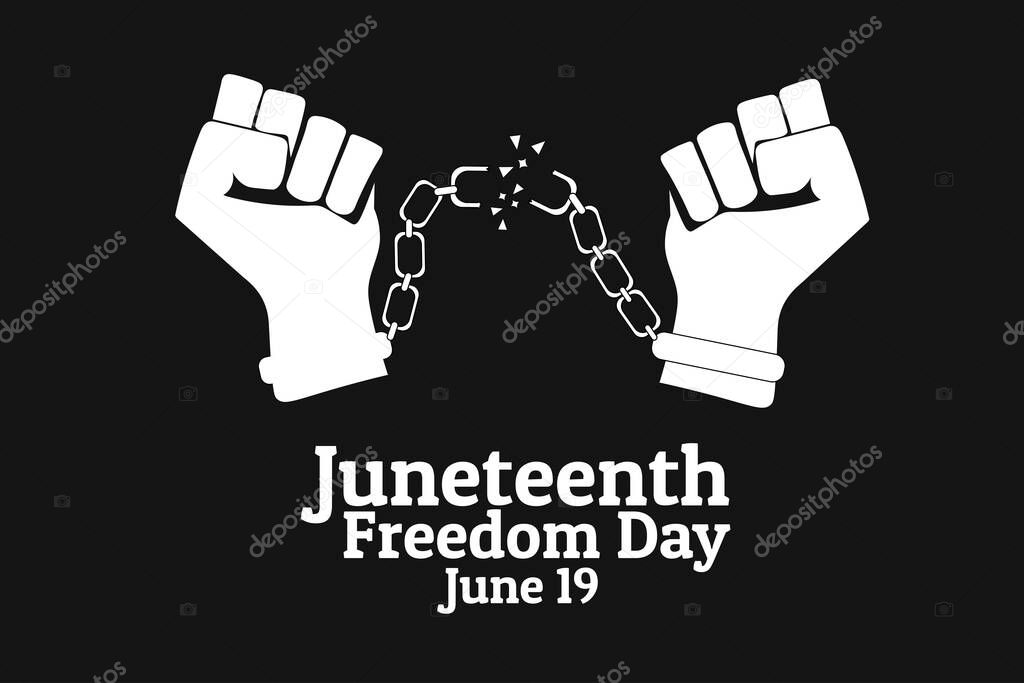 Juneteenth, Freedom Day. June 19. Holiday concept. Template for background, banner, card, poster with text inscription. Vector EPS10 illustration.