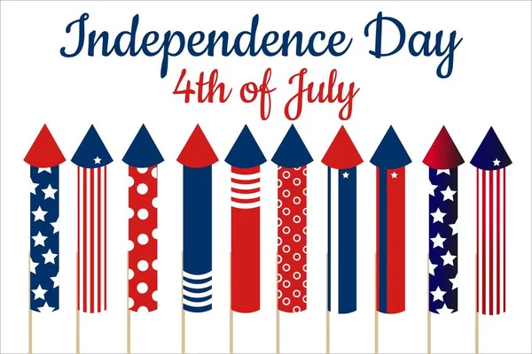 Dia da Independência nos Estados Unidos da América, EUA. 4 de Julho. Conceito de férias. Modelo para fundo, banner, cartão, cartaz com inscrição de texto. Ilustração do Vector EPS10 . —  Vetores de Stock