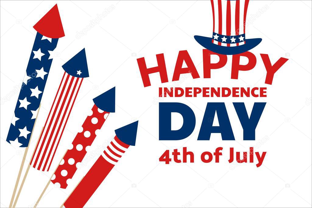 Independence Day in United States of America, USA. 4th of July. Holiday concept. Template for background, banner, card, poster with text inscription. Vector EPS10 illustration.
