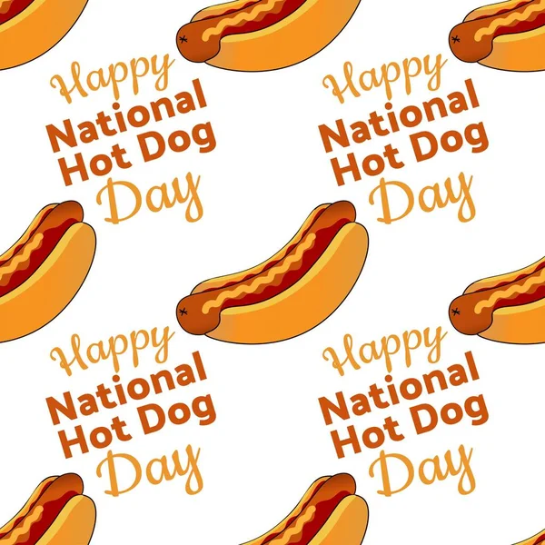 Naadloos patroon. Nationale hotdogdag. Vakantie concept. Sjabloon voor achtergrond, banner, kaart, poster met tekst inscriptie. Vector EPS10 illustratie. — Stockvector