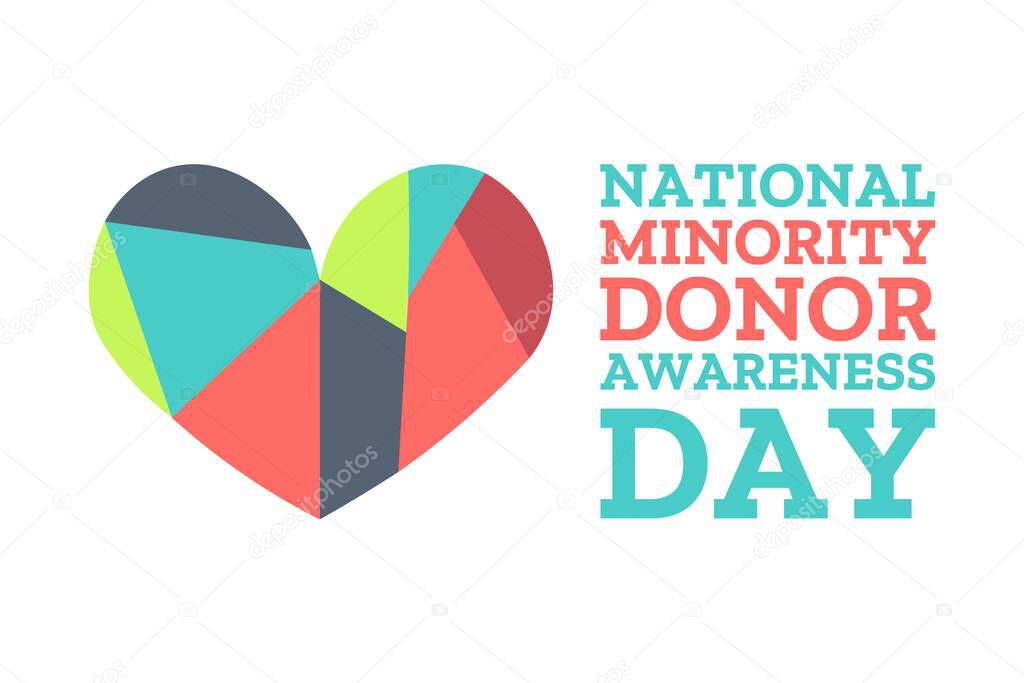 National Minority Donor Awareness Day. August 1. Holiday concept. Template for background, banner, card, poster with text inscription. Vector EPS10 illustration