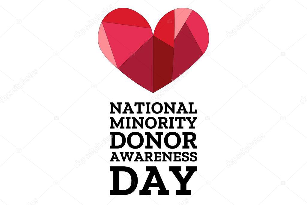National Minority Donor Awareness Day. August 1. Holiday concept. Template for background, banner, card, poster with text inscription. Vector EPS10 illustration
