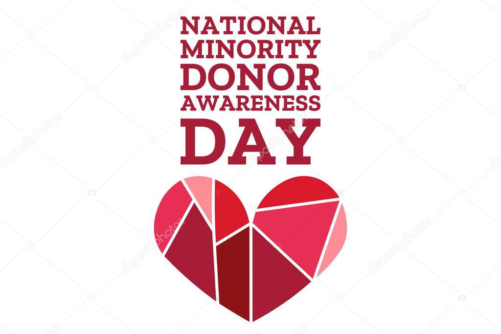 National Minority Donor Awareness Day. August 1. Holiday concept. Template for background, banner, card, poster with text inscription. Vector EPS10 illustration