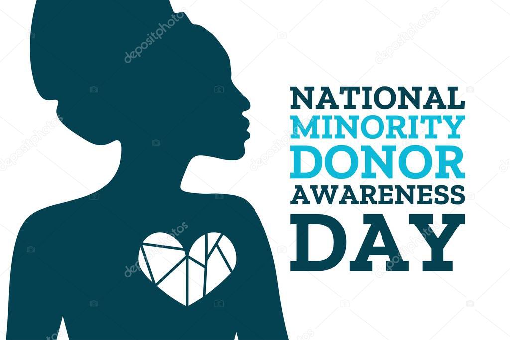 National Minority Donor Awareness Day. August 1. Holiday concept. Template for background, banner, card, poster with text inscription. Vector EPS10 illustration.