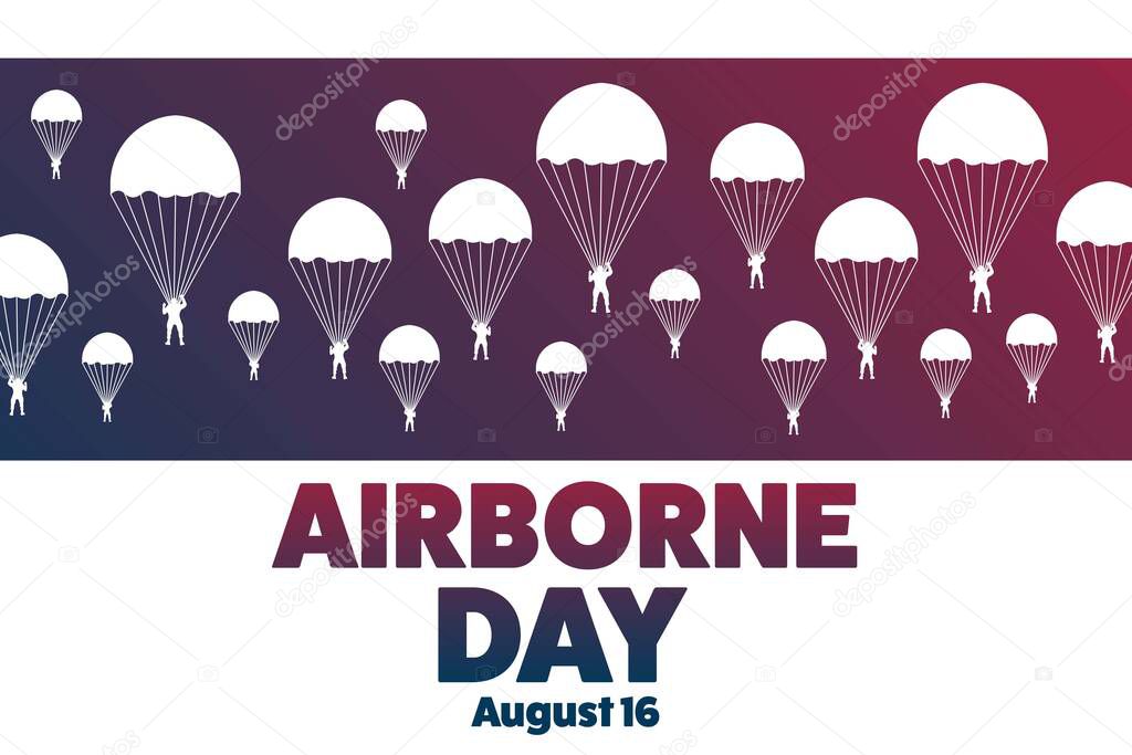 National Airborne Day. August 16. Holiday concept. Template for background, banner, card, poster with text inscription. Vector EPS10 illustration