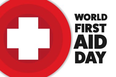 Dünya ilk yardım günü. Tatil konsepti. Arkaplan, afiş, kart, yazılı poster şablonu. Vektör EPS10 illüstrasyonu.