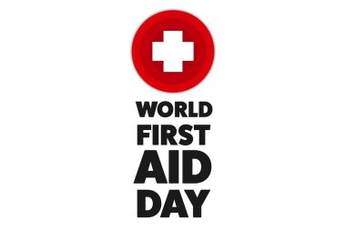 Dünya ilk yardım günü. Tatil konsepti. Arkaplan, afiş, kart, yazılı poster şablonu. Vektör EPS10 illüstrasyonu.