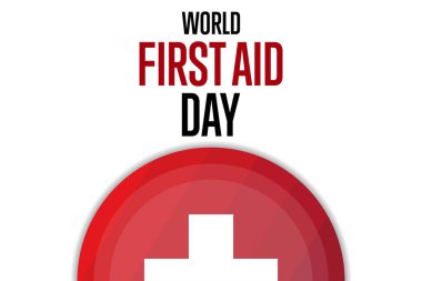 Dünya ilk yardım günü. Tatil konsepti. Arkaplan, afiş, kart, yazılı poster şablonu. Vektör EPS10 illüstrasyonu.