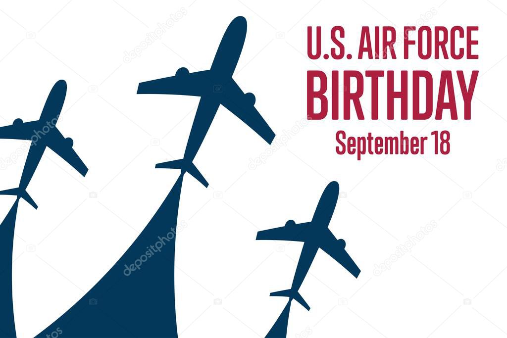 U.S. Air Force Birthday. September 18. Holiday concept. Template for background, banner, card, poster with text inscription. Vector EPS10 illustration.
