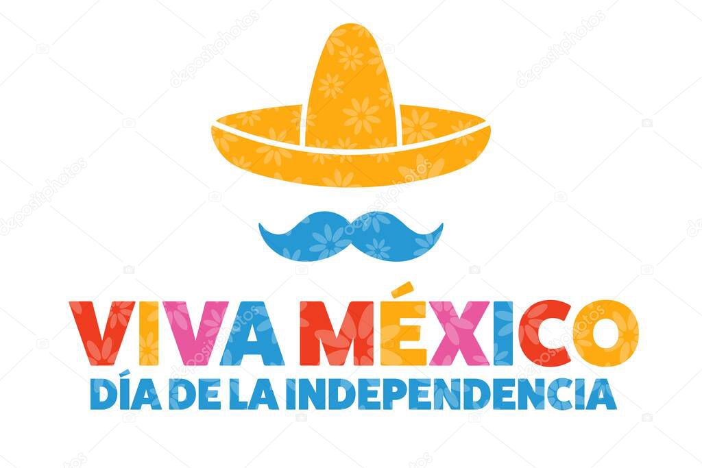 Inscription Mexico Independence Day and Long live Mexico in Spanish. September 16. Holiday concept. Template for background, banner, card, poster with text inscription. Vector EPS10 illustration