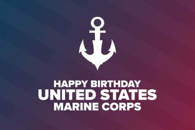 Mutlu yıllar Birleşik Devletler Deniz Piyadeleri. 10 Kasım. Tatil konsepti. Arkaplan, afiş, kart, yazılı poster şablonu. Vektör EPS10 illüstrasyonu.