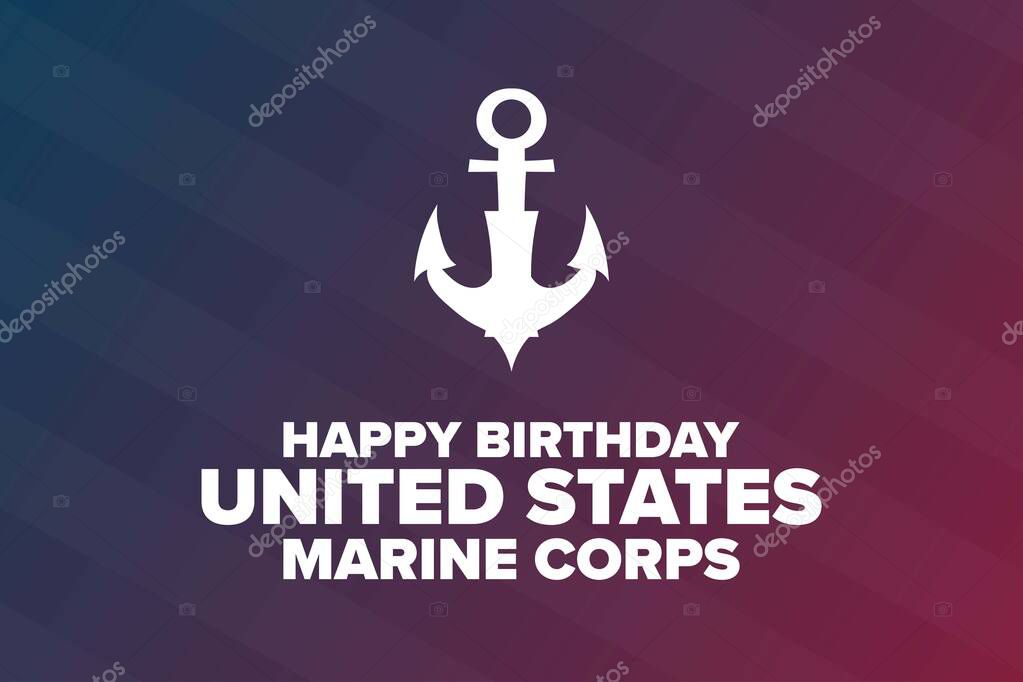 Happy Birthday United States Marine Corps. November 10. Holiday concept. Template for background, banner, card, poster with text inscription. Vector EPS10 illustration