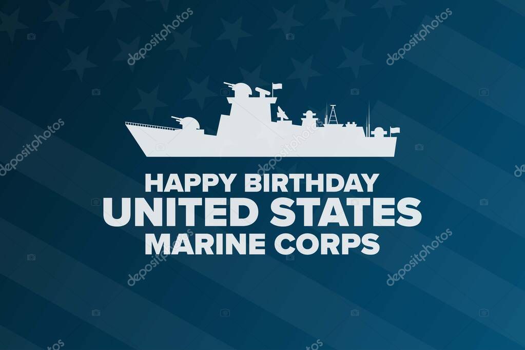 Happy Birthday United States Marine Corps. November 10. Holiday concept. Template for background, banner, card, poster with text inscription. Vector EPS10 illustration