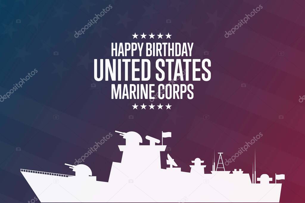 Happy Birthday United States Marine Corps. November 10. Holiday concept. Template for background, banner, card, poster with text inscription. Vector EPS10 illustration
