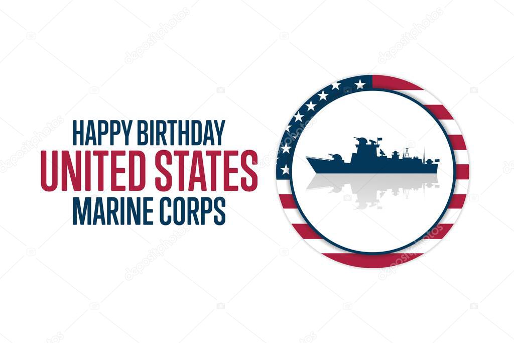 Happy Birthday United States Marine Corps. November 10. Holiday concept. Template for background, banner, card, poster with text inscription. Vector EPS10 illustration