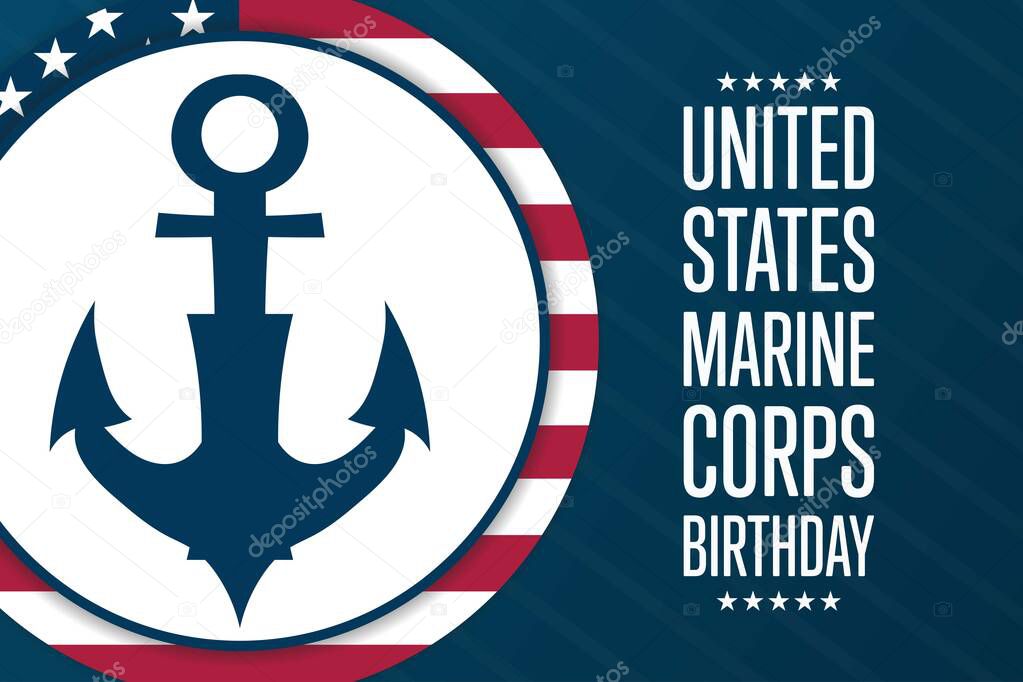 Happy Birthday United States Marine Corps. November 10. Holiday concept. Template for background, banner, card, poster with text inscription. Vector EPS10 illustration