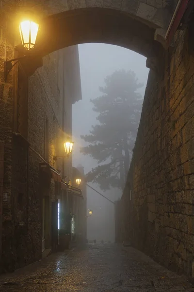 Foggy Narrow Street Old Town Royalty Free Stock Images