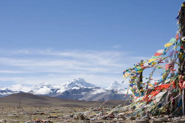 Vista Dal Passo Lalung Con Bandiere Preghiera Verso Montagne Himalayane — Foto Stock