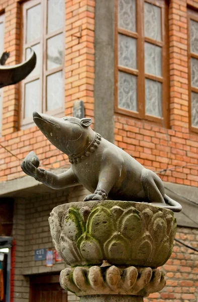 Estátua Bronze Rato Com Uma Porca Rua Kathmandu Nepal — Fotografia de Stock