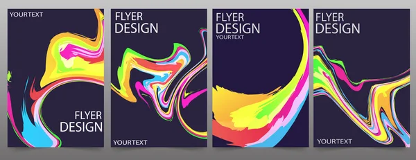 Set Flyer Template Corporate Banner Design Colorful Waves Dark Background — Stock Vector