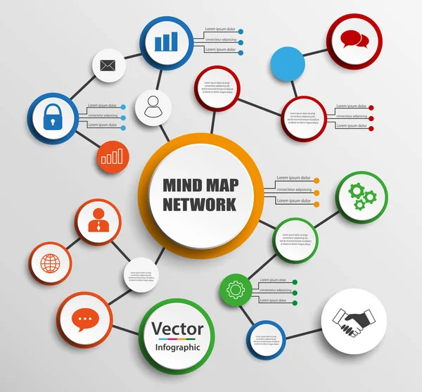 Mind map network diagram. Mindfulness flowchart infographic. Process chart connection, business presentation diagram structure illustration. Vector template eps 10