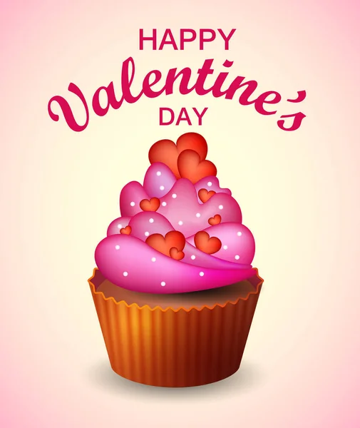 Sweet Cupcake Cream Hearts Vector Illustration Valentine Day Eps — Stock Vector