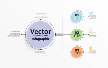 Vektör illüstrasyon Simgeleri ve 3 seçenek veya adım ile Infographic tasarım şablonu. İşlem, sunumlar, düzen, afiş, bilgi grafiği için kullanılabilir. Eps 10