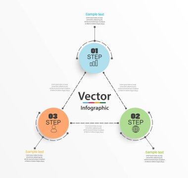 Vektör illüstrasyon Simgeleri ve 3 seçenek veya adım ile Infographic tasarım şablonu. İşlem, sunumlar, düzen, afiş, bilgi grafiği için kullanılabilir. Eps 10